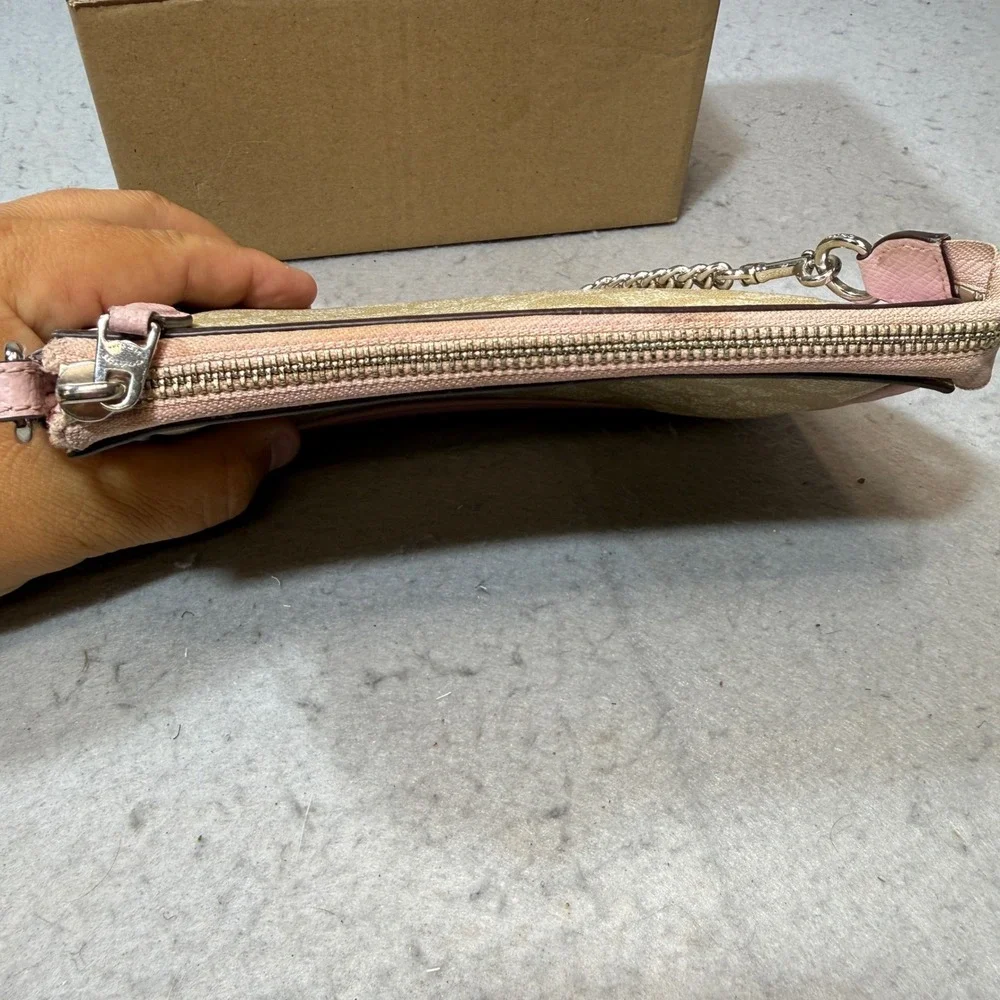 Coach Nolita 19 Wristlet Womens Small Pink Khaki Monogram Good Signature Canvas